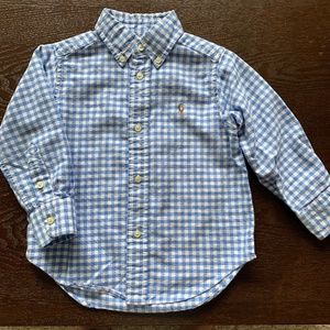RALPH LAUREN 2T long sleeve button down blue & white gingham shirt toddler kids